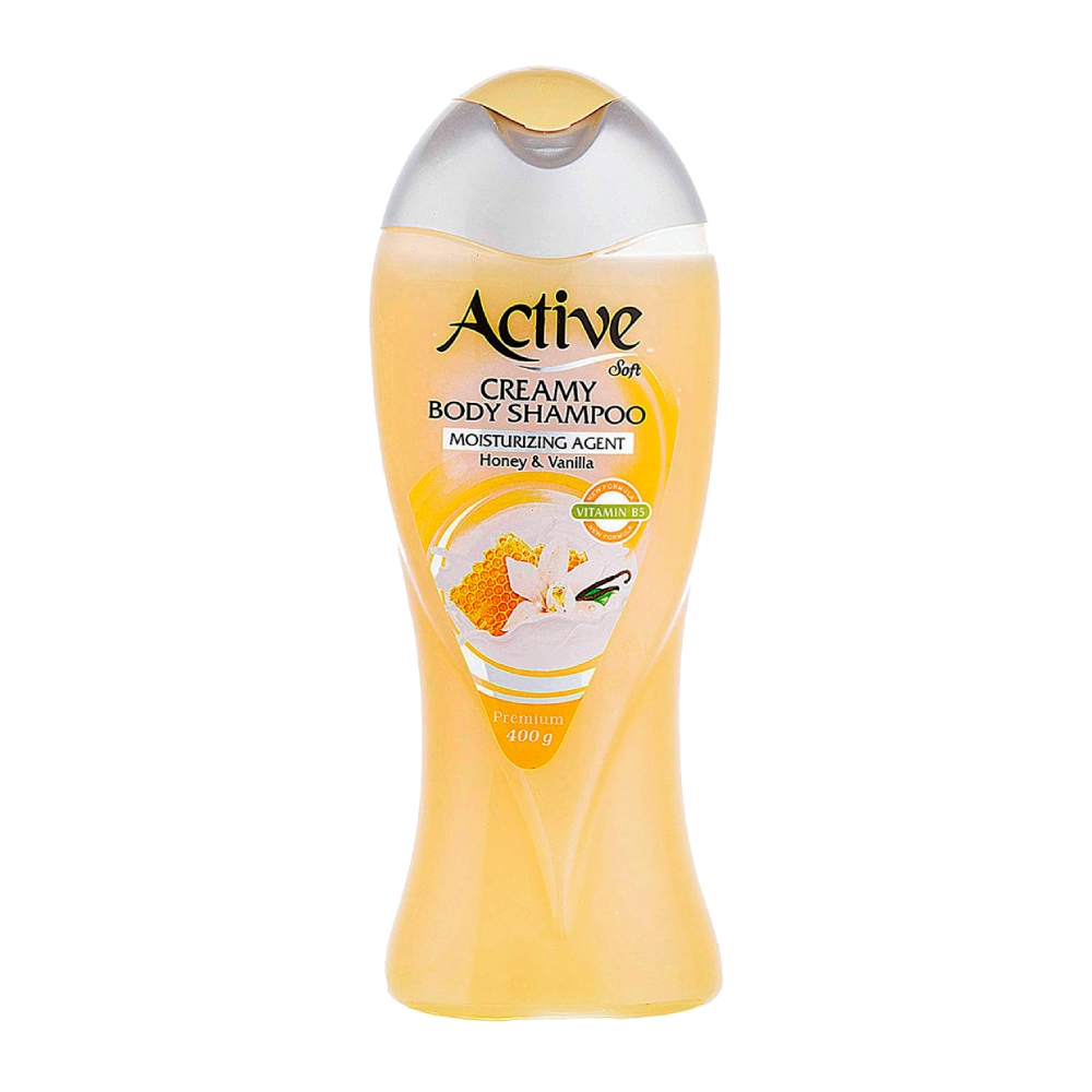 شامپو بدن کرمی اکتیو Active مدل Vanilla And Honey حاوی عصاره وانیل و عسل وزن 400 گرم