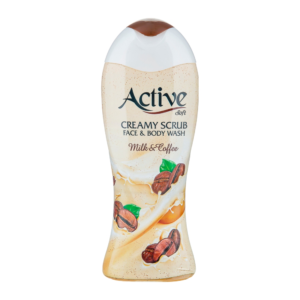 شامپو بدن و صورت اسکراب اکتیو Active مدل Milk And Coffee شیر و قهوه حجم 400 میل