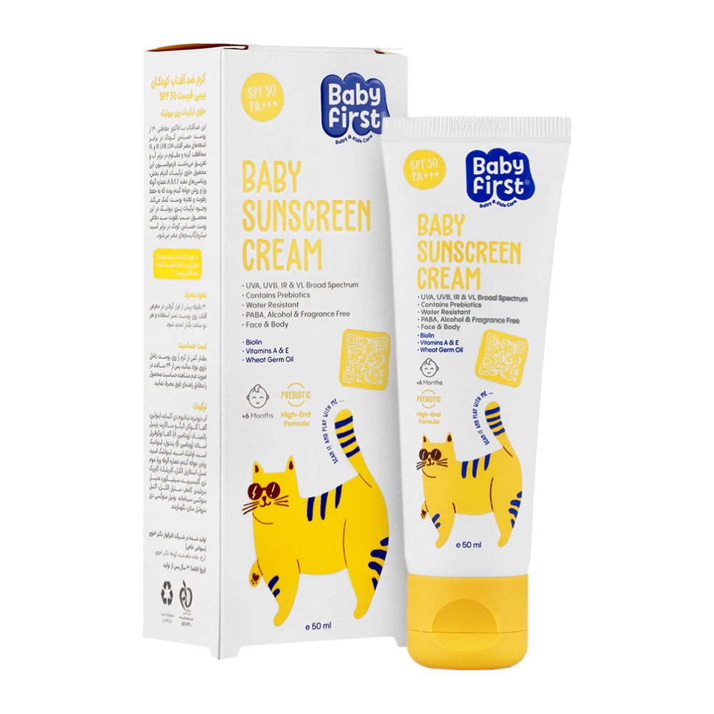 کرم ضد آفاتاب کودک بیبی فرست Baby First مدل Spf30 حجم 50 میل