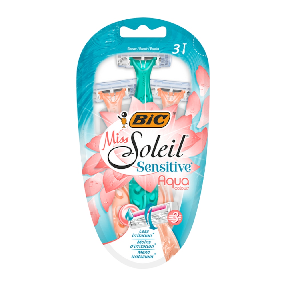 خودتراش یکبار مصرف بیک Bic مدل Miss Soleil Sensitive Aqua مناسب پوست حساس بسته 3 عددی