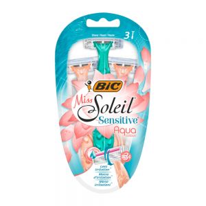 خودتراش یکبار مصرف بیک Bic مدل Miss Soleil Sensitive Aqua مناسب پوست حساس بسته 3 عددی