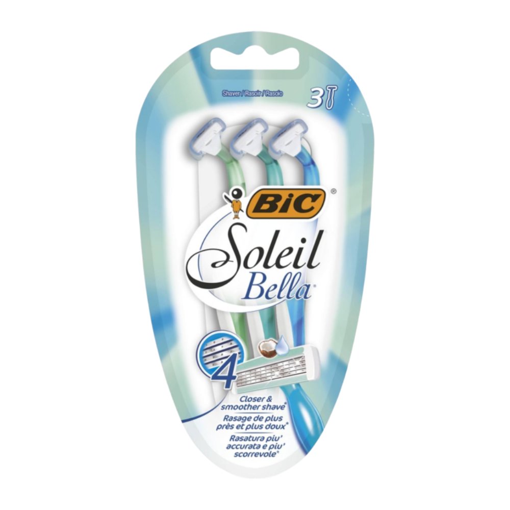 خودتراش زنانه بیک Bic مدل Soleil Bella دارای نوار نرم‌ کننده روغن نارگیل بسته 3 عددی