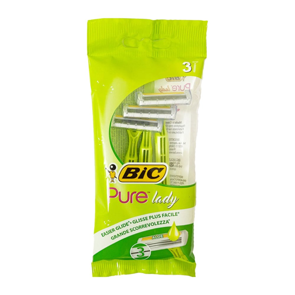 خودتراش زنانه بیک Bic مدل Pure Lady دارای نوار نرم‌ کننده آلوئه ورا بسته 3 عددی