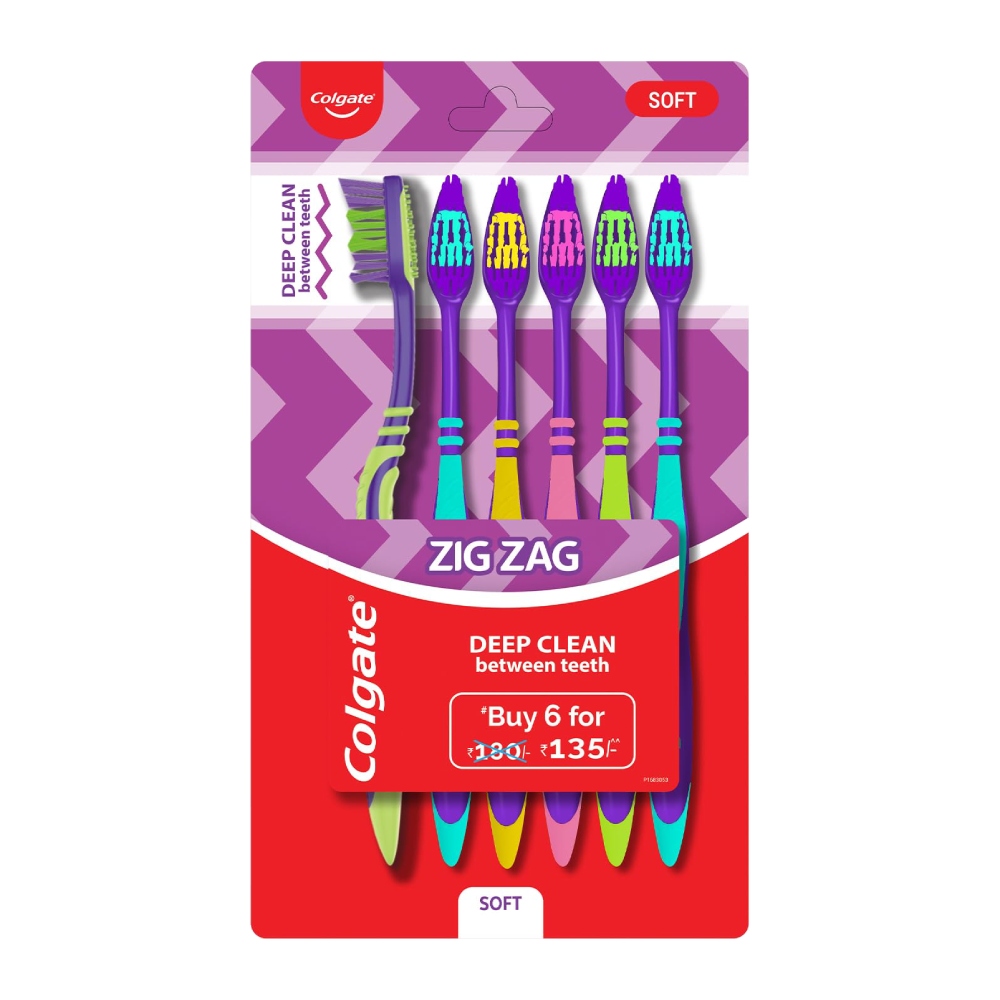 مسواک سافت کلگیت Colgate مدل Zig Zag برس نرم بسته 6 عددی