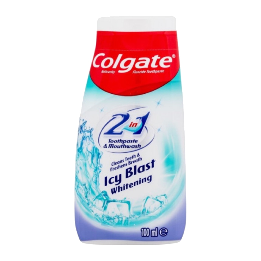 خمیردندان سفید کننده Colgate دو در یک مدل Icy Blast Whitening حاوی دهانشویه حجم 100 میل