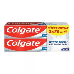 خمیر دندان سفید کننده Colgate مدل White Teeth حاوی جوش شیرین بسته دو عددی حجم 150 میل