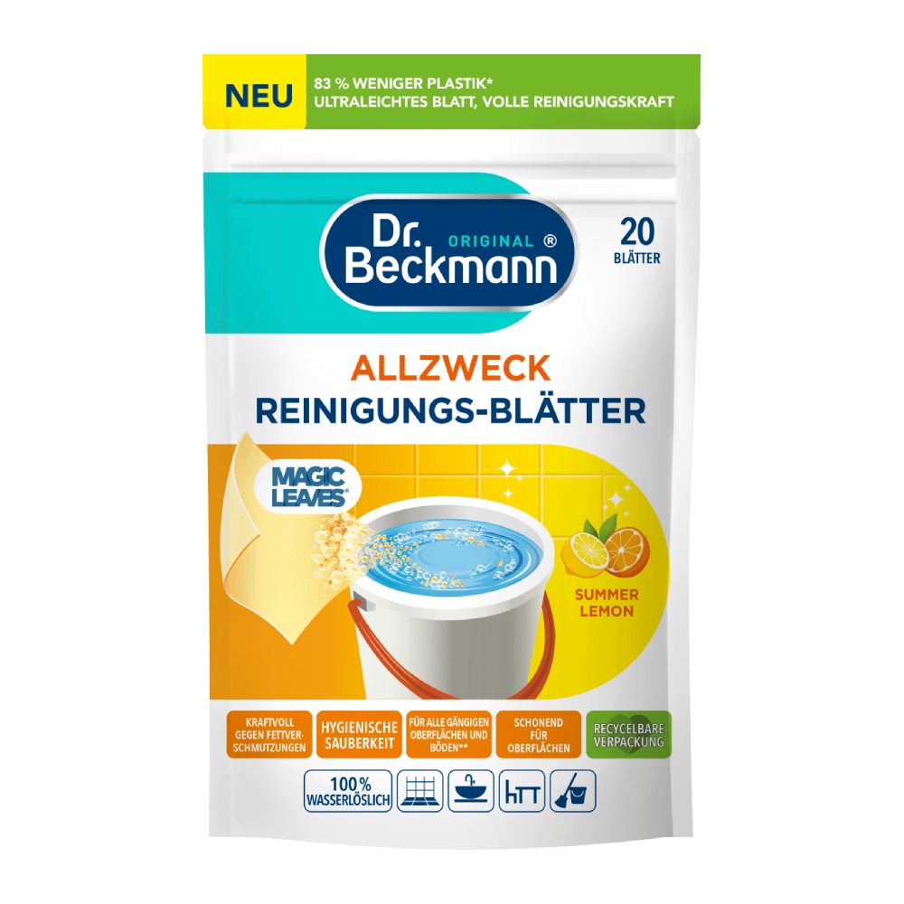 دستمال جادویی Dr. Beckmann مدل Summer Lemon رایحه لیمو بسته 20 عددی