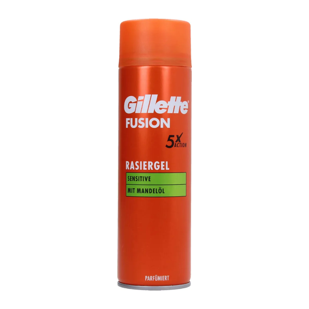 ژل اصلاح مردانه ژیلت Gillette سری Fusion مدل Sensitive حاوی عصاره روغن بادام حجم 200 میل