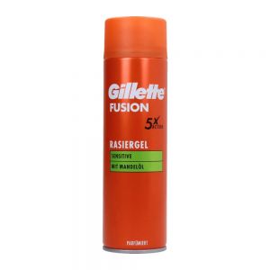 ژل اصلاح مردانه ژیلت Gillette سری Fusion مدل Sensitive حاوی عصاره روغن بادام حجم 200 میل