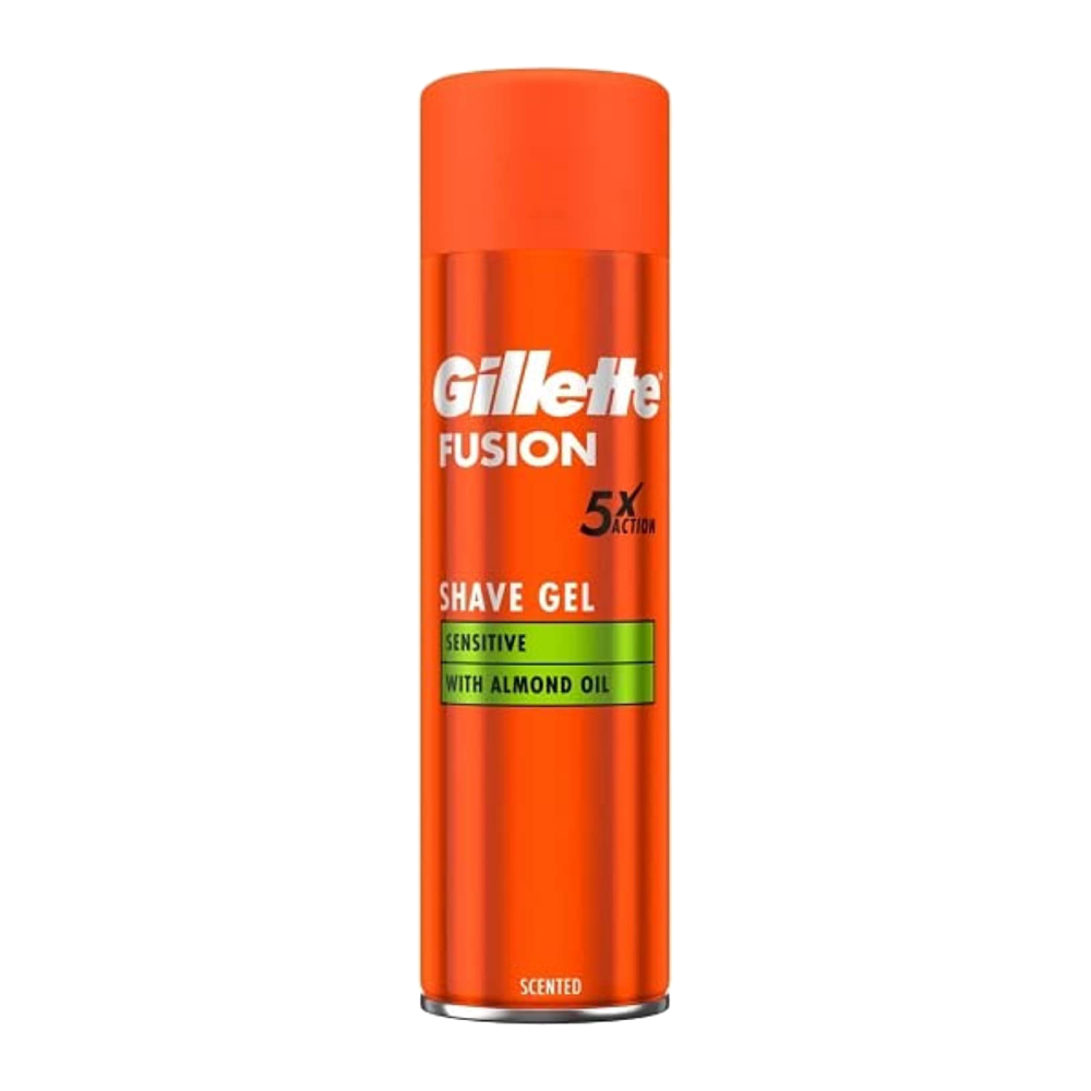 ژل اصلاح مردانه ژیلت Gillette سری Fusion مدل Sensitive حاوی روغن بادام حجم 200 میل