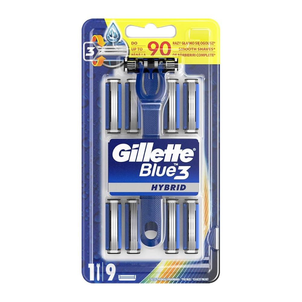 خودتراش ژیلت Gillette مدل Blue 3 Hybrid  یک دسته و هشت عدد تیغ