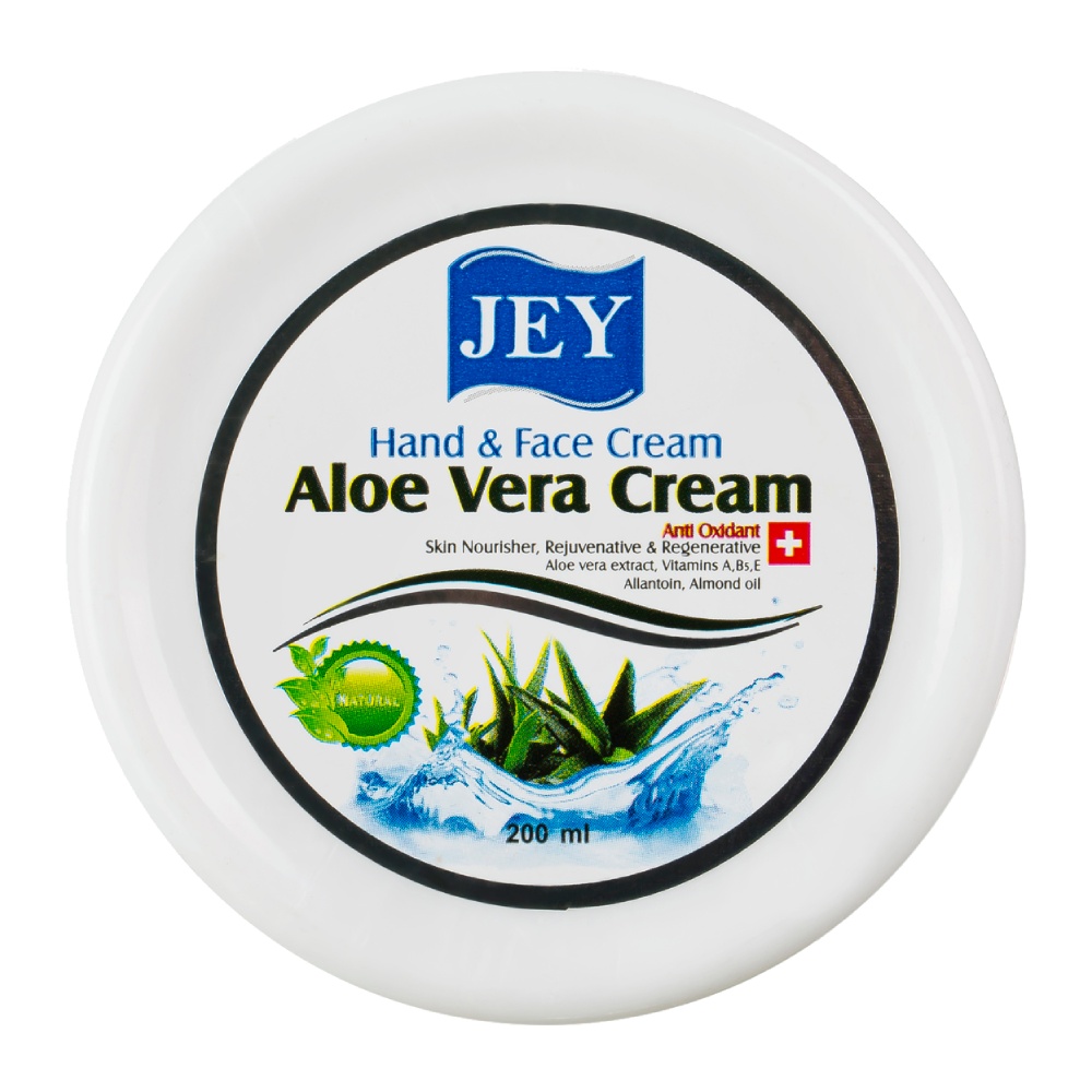 کرم آبرسان دست و صورت جی Jey مدل Aloe Vera حاوی عصاره آلوئه ورا حجم 200 میل