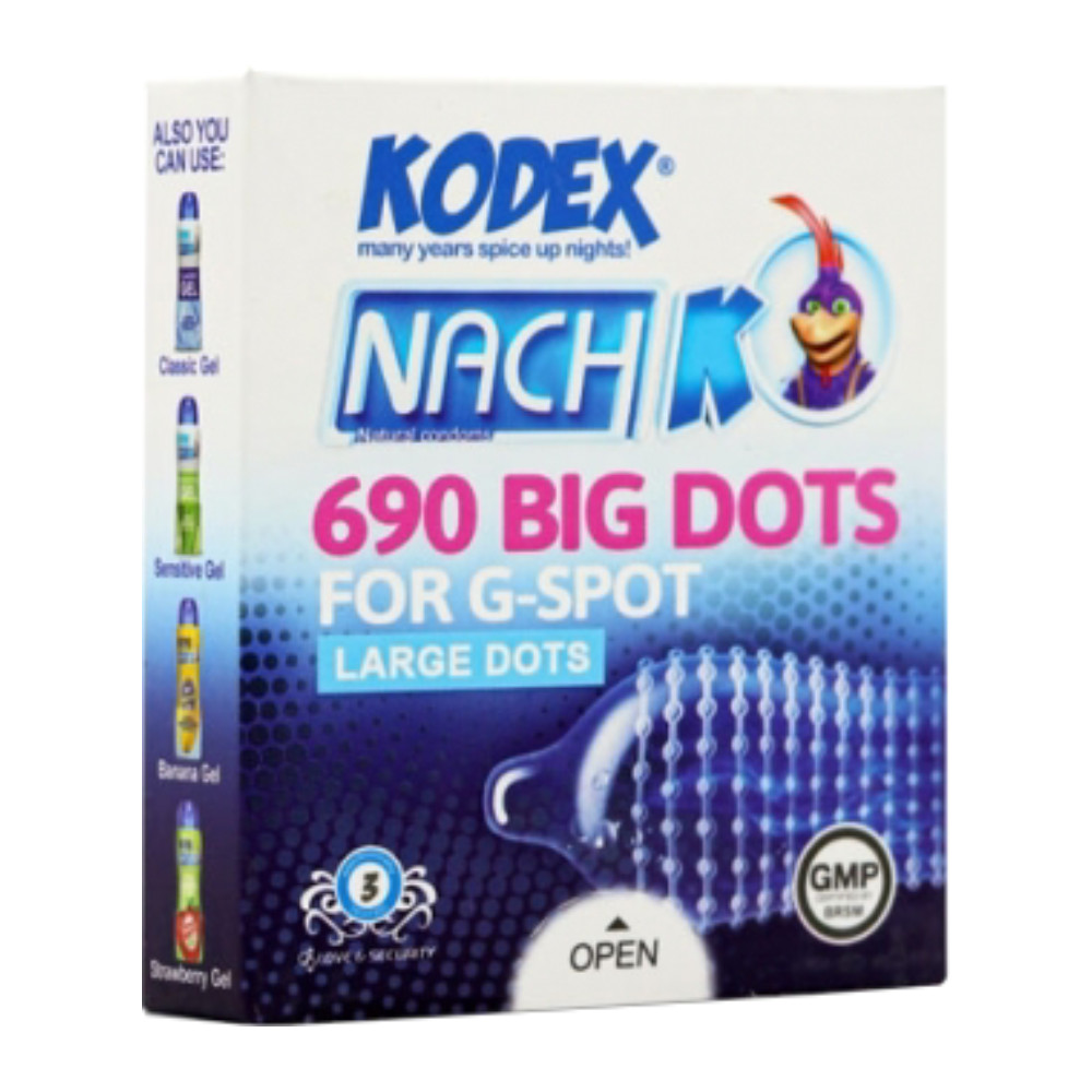 کاندوم خاردار کدکس Kodex مدل 690 Big Dots دارای خارهای درشت بسته 3 عددی