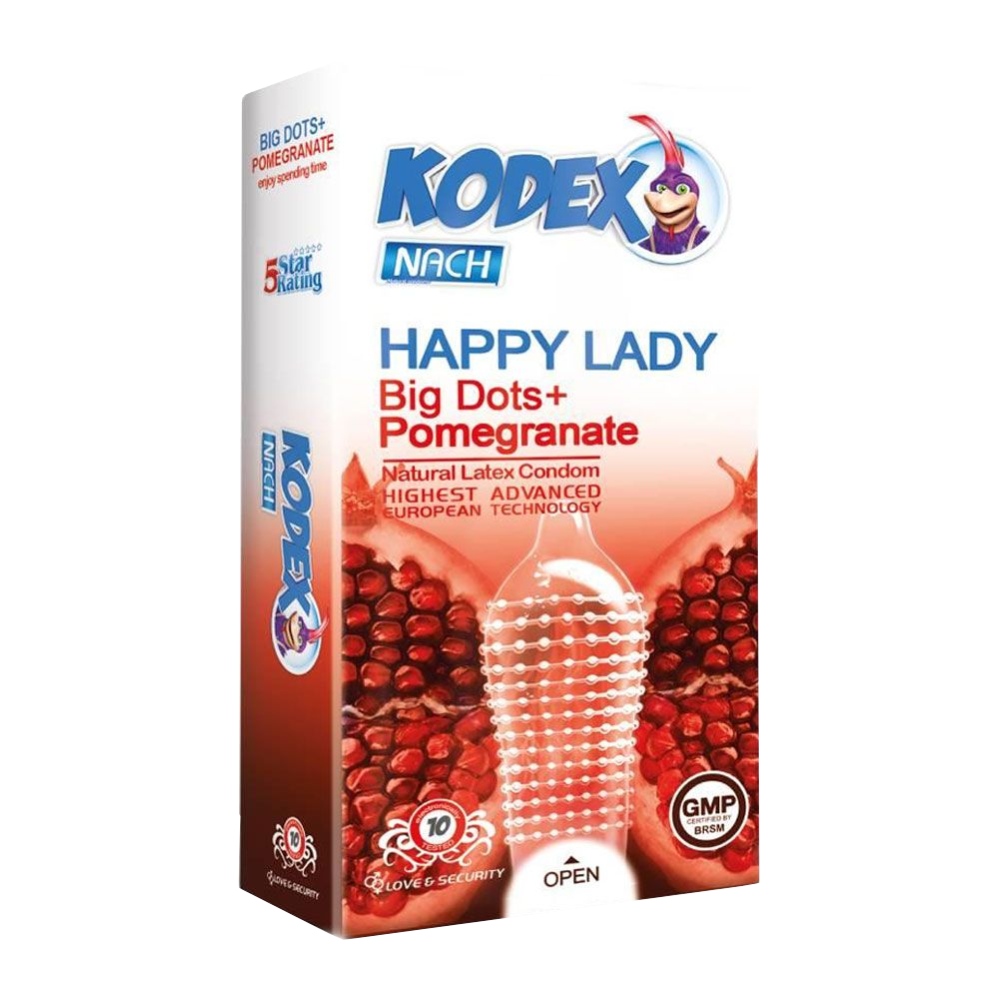 کاندوم خاردار کدکس Kodex مدل Happy Lady رایحه انار بسته 3 عددی