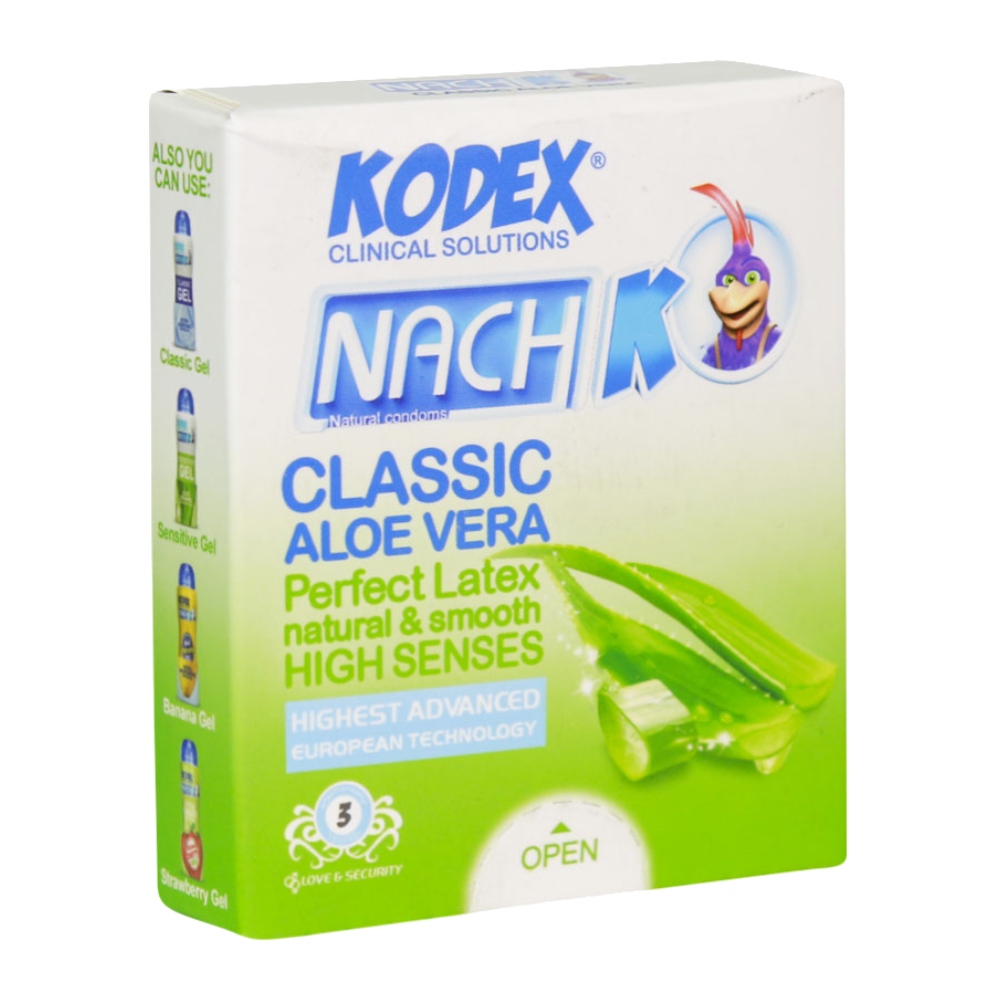 کاندوم کدکس Kodex مدل Classic Aloe Vera نازک و مقاوم بسته 3 عددی