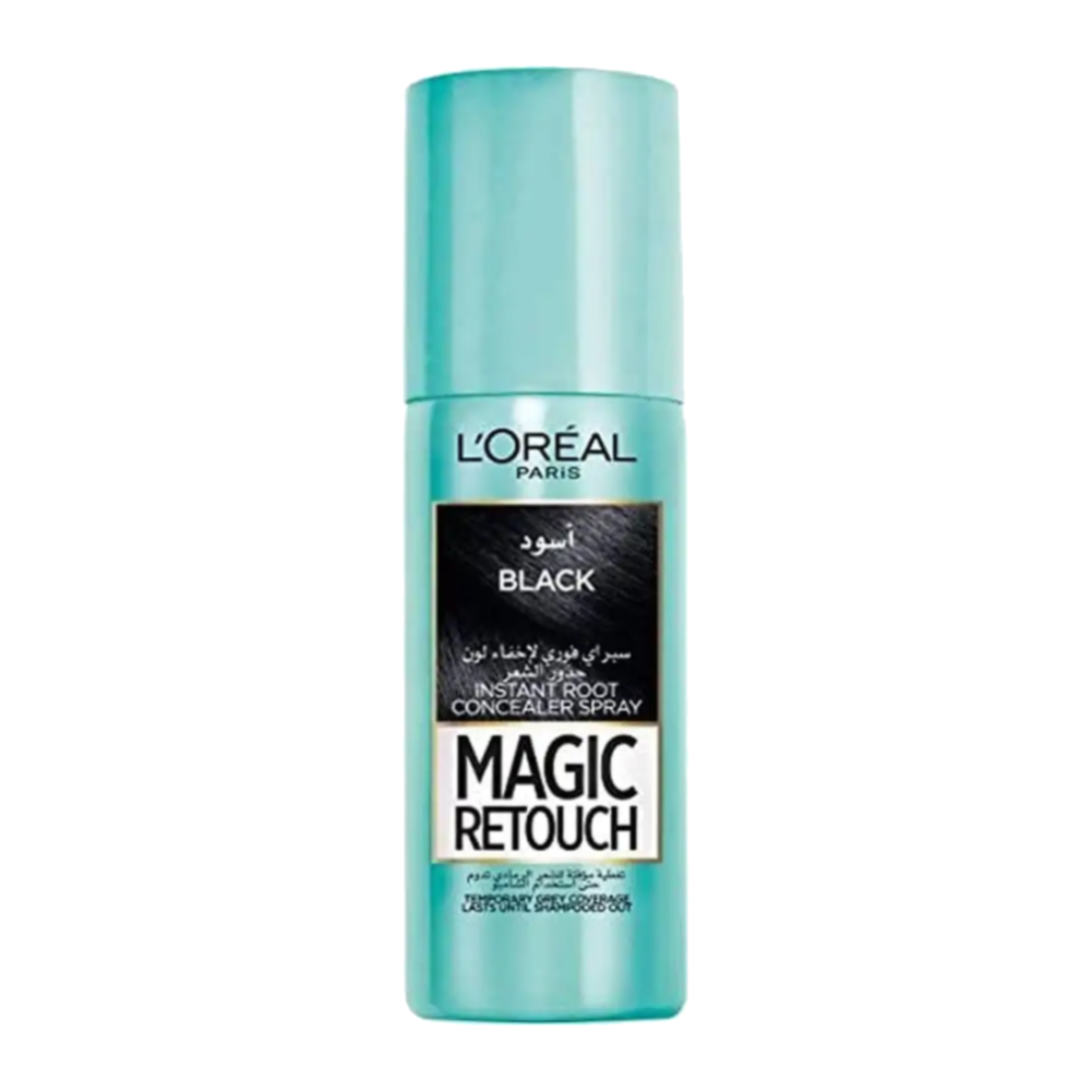 اسپری کانسلیر رنگ مو لورآل L'Oreal سری Magic Retouch مدل Black رنگ سیاه حجم 75 میل