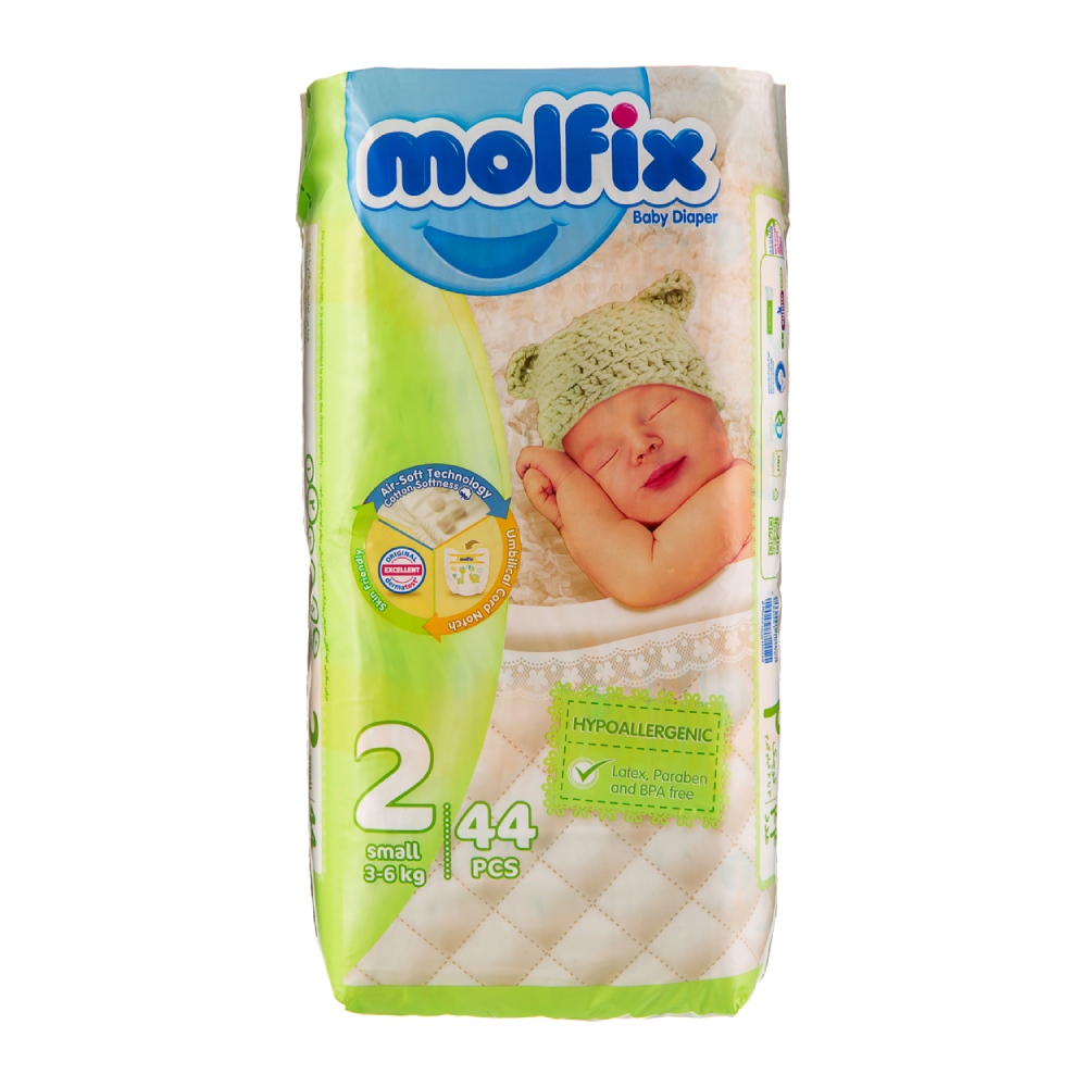 پوشک کودک مولفیکس Molfix سایز 2 مناسب وزن 3 تا 6 کیلو گرم بسته 44 عددی