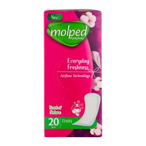 پد بهداشتی نازک روزانه مولپد Molped مدل Everyday Freshness دارای منافذ عبور دهنده هوا بسته 20 عددی