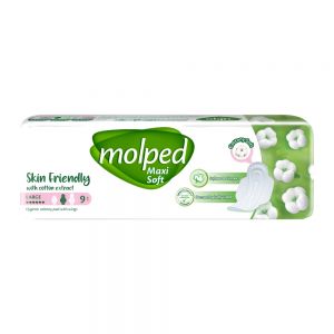 پد بهداشتی بالدار مولپد Molped مدل Skin Friendly سایز بزرگ بسته 9 عددی