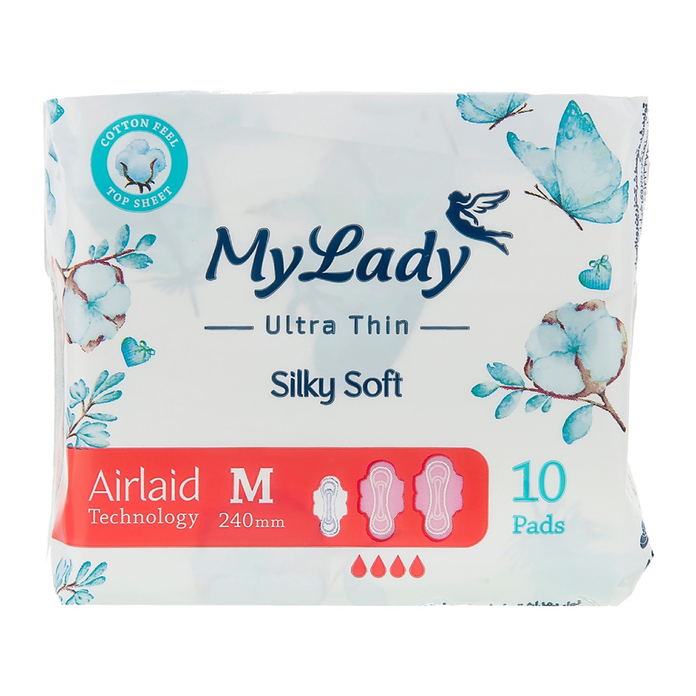 نوار بهداشتی بالدار مای لیدی My Lady سری Silky Soft سایز متوسط بسته 10 عددی