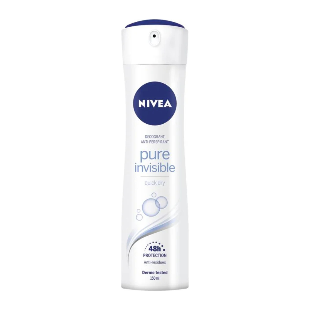 اسپری ضد تعریق زنانه نیوآ Nivea مدل Pure Invisible ماندگاری 48 ساعت حجم 150 میل