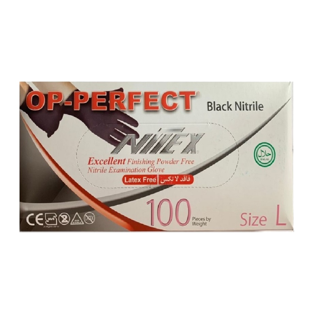 دستکش یکبار مصرف Op-Perfect مدل Black Nitrile سایز بزرگ بسته 100 عددی