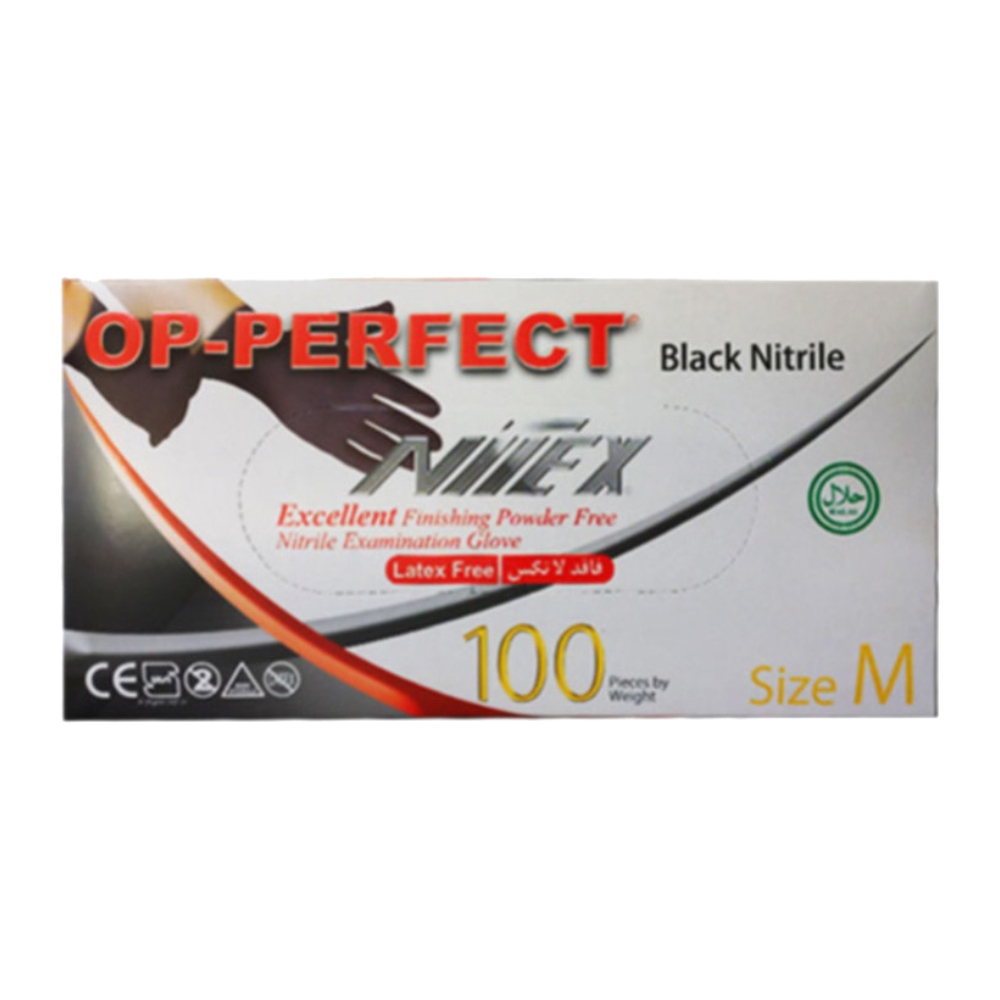 دستکش یکبار مصرف Op-Perfect مدل Black Nitrile سایز متوسط بسته 100 عددی