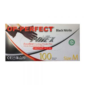 دستکش یکبار مصرف Op-Perfect مدل Black Nitrile سایز متوسط بسته 100 عددی