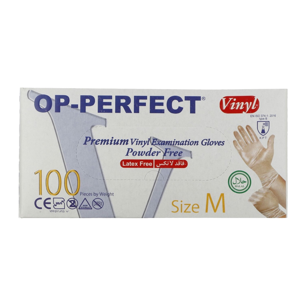 دستکش یکبار مصرف Op-Perfect مدل Vinyl سایز متوسط بسته 100 عددی