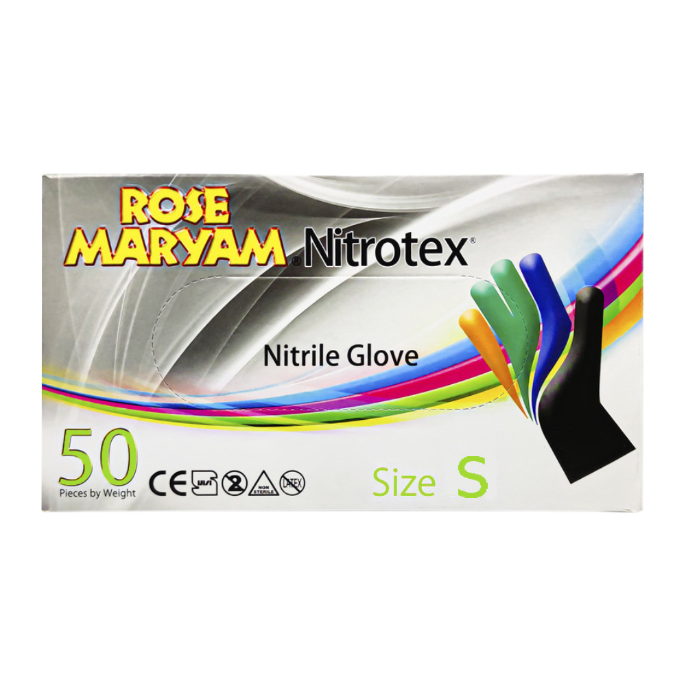 دستکش یکبار مصرف رز مریم Rose Maryam مدل Nitrotex  سایز کوچک بسته 50 عددی