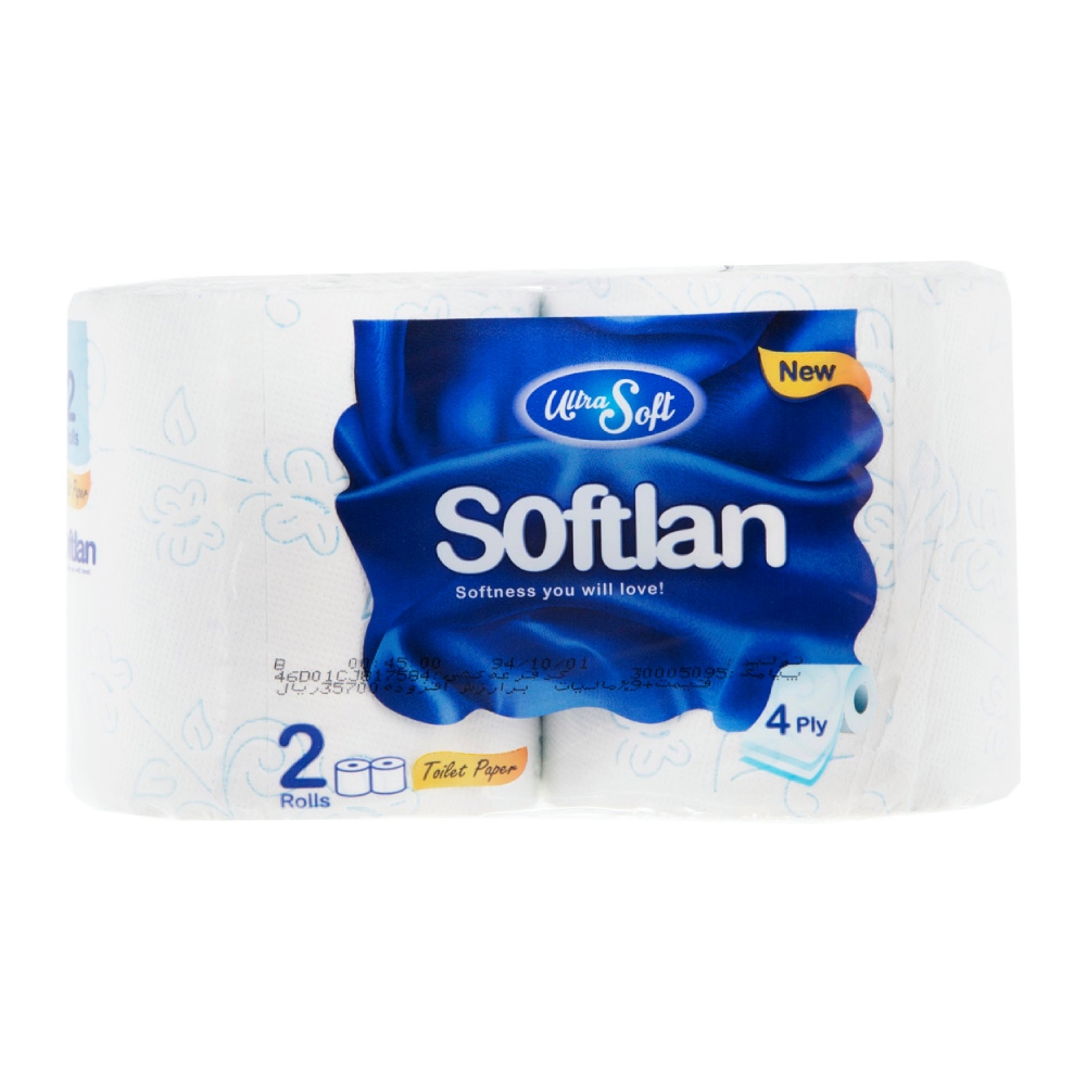 دستمال توالت رولی سافتلن Softlan چهار لایه سبک و حجیم شده بسته 2 عددی