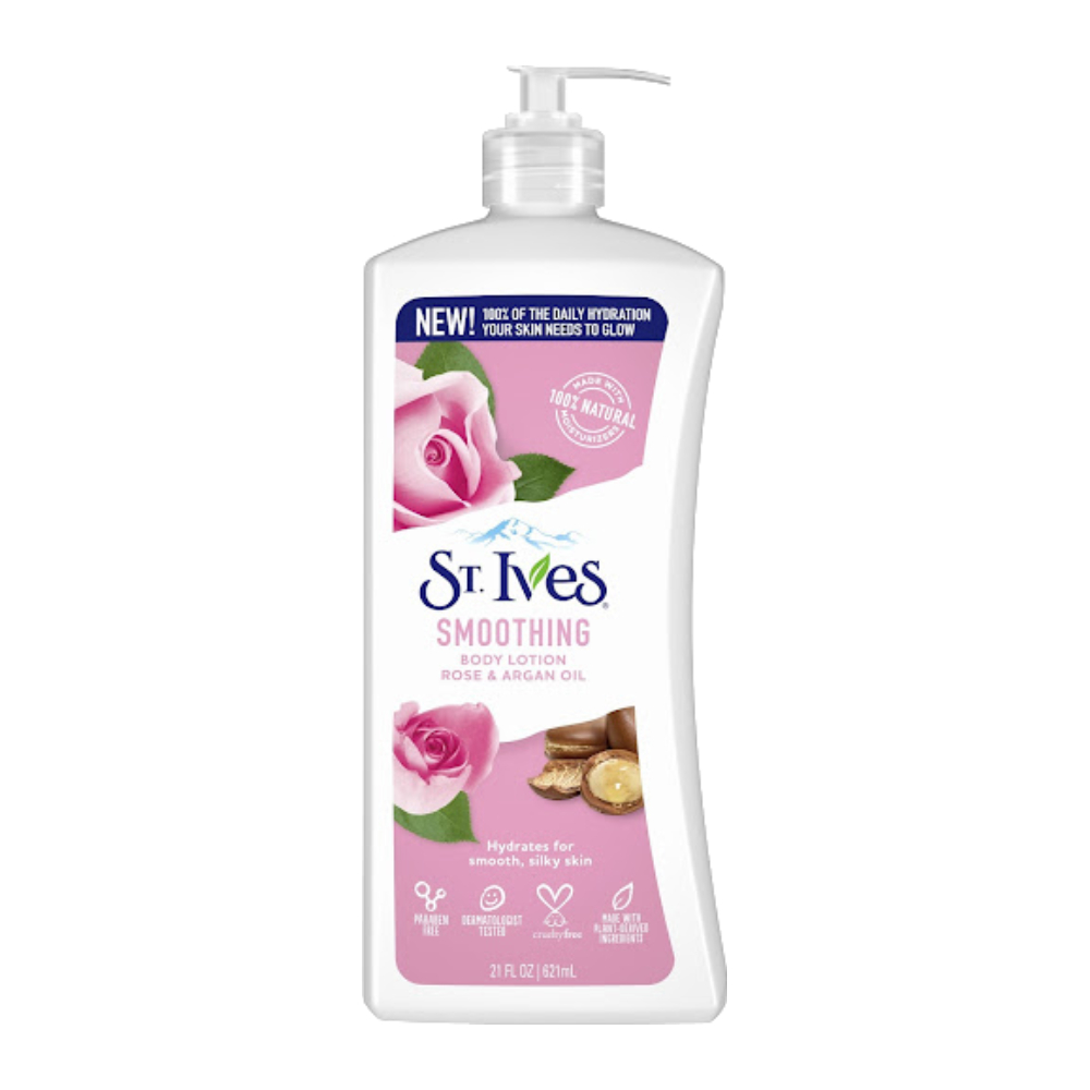 لوسیون بدن ST. Ives مدل Smoothing حاوی عصاره گل رز و روغن آرگان حجم 621 میل