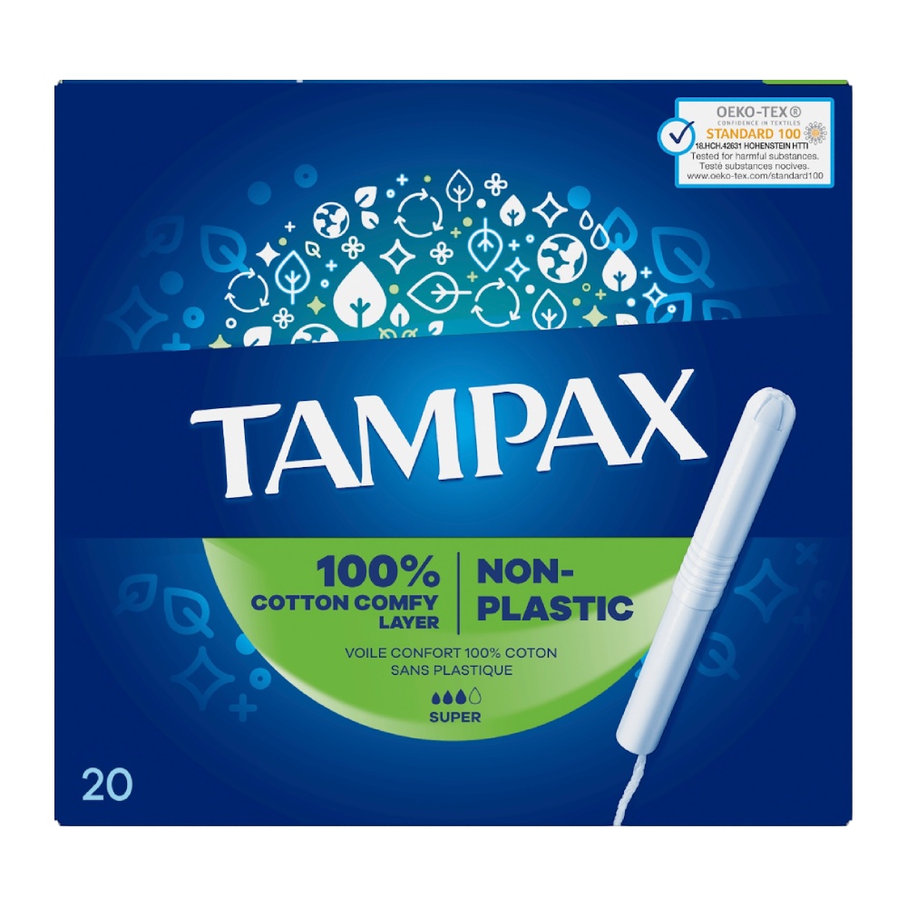 تامپون Tampax سری Non Plastic مدل Super 3  غیر معطر بسته 20 عددی