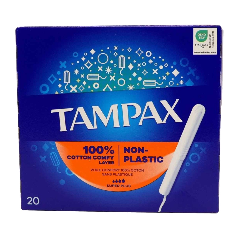 تامپون Tampax سری Non Plastic مدل Super Plus غیر معطر بسته 20 عددی