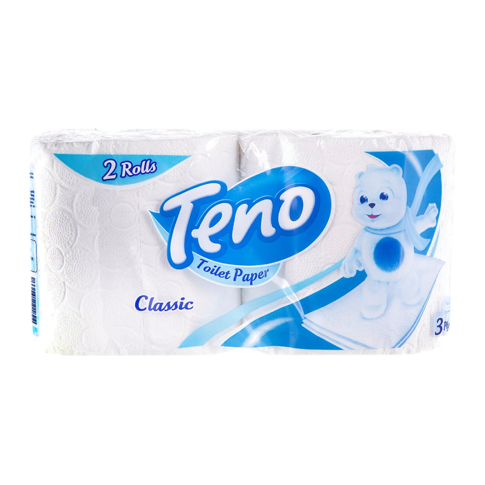 دستمال توالت رولی تنو Teno مدل کلاسیک سه لایه بسته 2 عددی